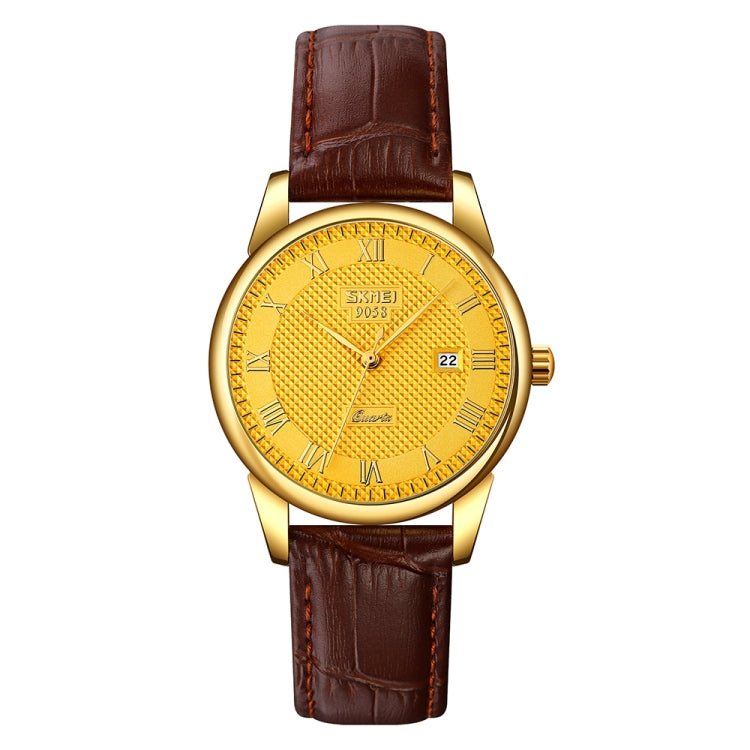 SKMEI 9058 Multifunctional Outdoor Fashion Waterproof Gold Shell Quartz Wrist Watch