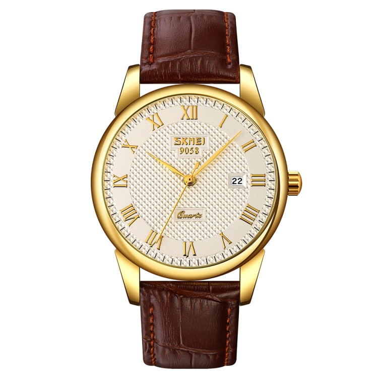 SKMEI 9058 Multifunctional Outdoor Fashion Waterproof Gold Shell Quartz Wrist Watch