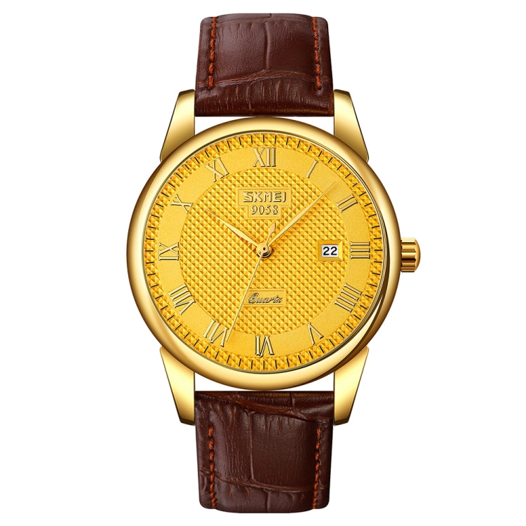 SKMEI 9058 Multifunctional Outdoor Fashion Waterproof Gold Shell Quartz Wrist Watch