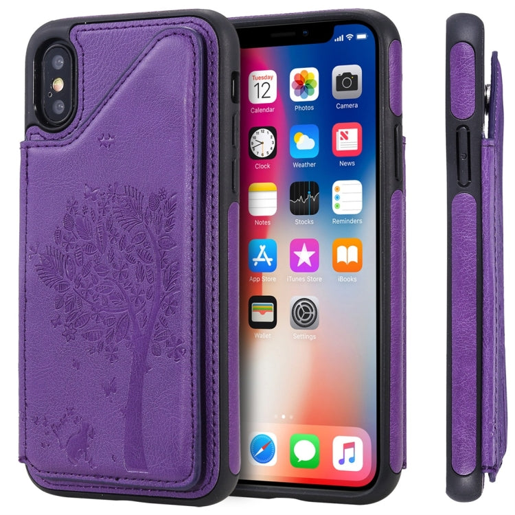 Cat Tree Embossing Pattern Shockproof Protective Case with Card Slots & Photo Frame, For iPhone 6 Plus, For iPhone 6, For iPhone 7 / 8, For iPhone 7 Plus / 8 Plus, For iPhone X, For iPhone XR, For iPhone XS Max, For iPhone XS