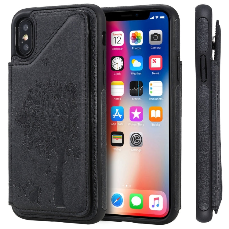 Cat Tree Embossing Pattern Shockproof Protective Case with Card Slots & Photo Frame, For iPhone 6 Plus, For iPhone 6, For iPhone 7 / 8, For iPhone 7 Plus / 8 Plus, For iPhone X, For iPhone XR, For iPhone XS Max, For iPhone XS