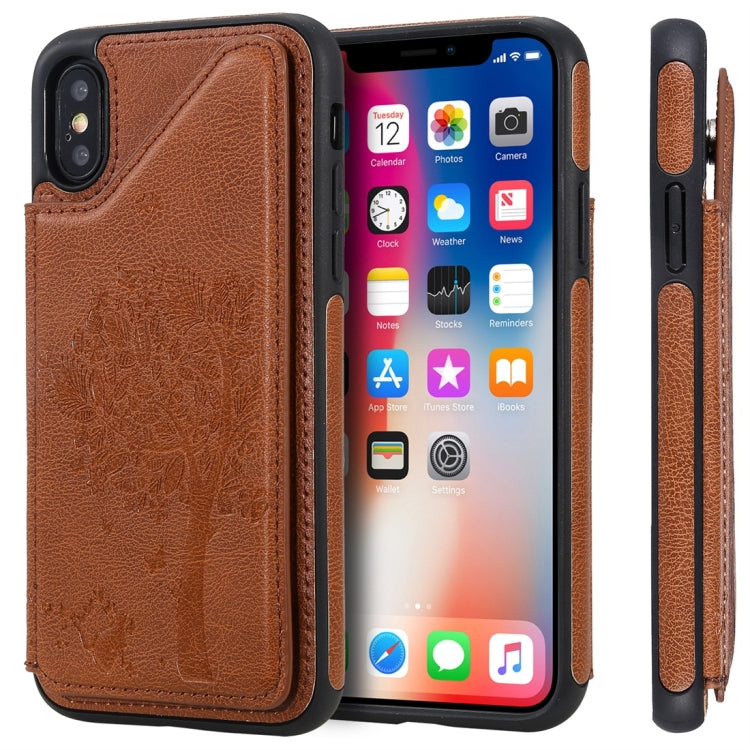 Cat Tree Embossing Pattern Shockproof Protective Case with Card Slots & Photo Frame, For iPhone 6 Plus, For iPhone 6, For iPhone 7 / 8, For iPhone 7 Plus / 8 Plus, For iPhone X, For iPhone XR, For iPhone XS Max, For iPhone XS