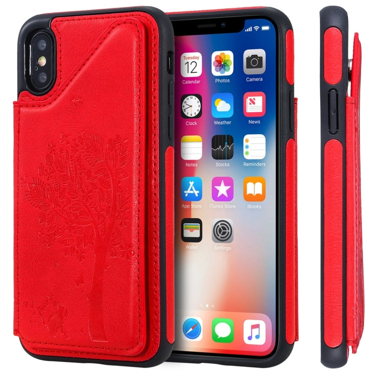 Cat Tree Embossing Pattern Shockproof Protective Case with Card Slots & Photo Frame, For iPhone 6 Plus, For iPhone 6, For iPhone 7 / 8, For iPhone 7 Plus / 8 Plus, For iPhone X, For iPhone XR, For iPhone XS Max, For iPhone XS