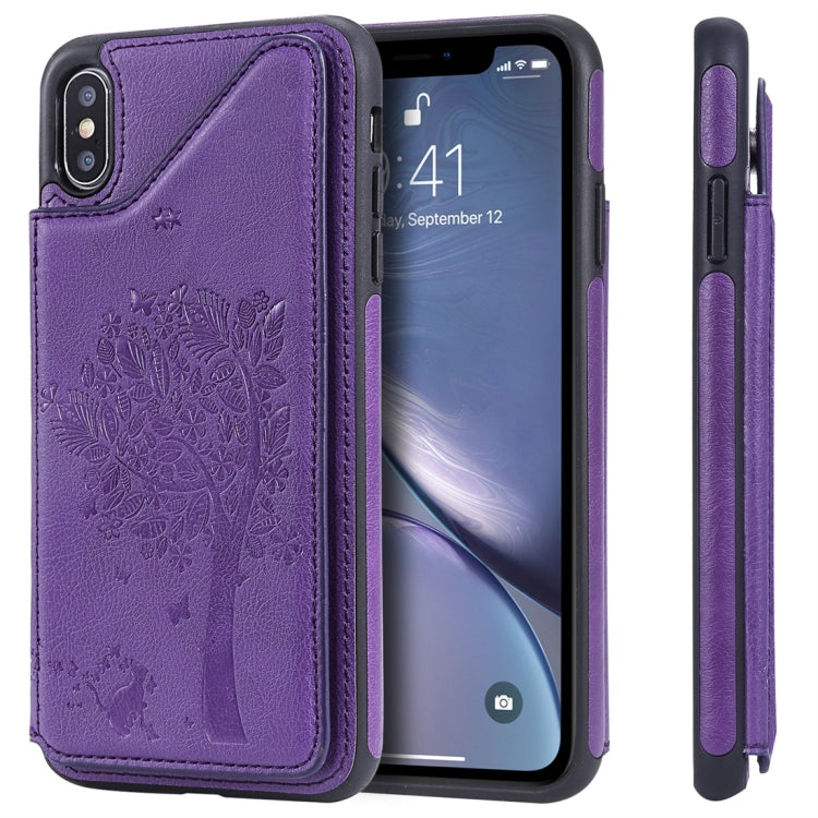 Cat Tree Embossing Pattern Shockproof Protective Case with Card Slots & Photo Frame, For iPhone 6 Plus, For iPhone 6, For iPhone 7 / 8, For iPhone 7 Plus / 8 Plus, For iPhone X, For iPhone XR, For iPhone XS Max, For iPhone XS