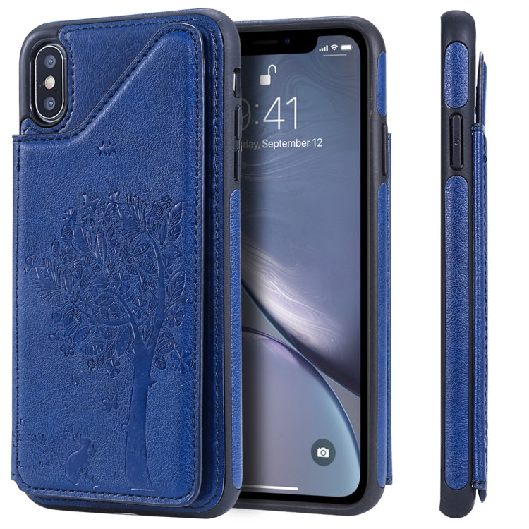 Cat Tree Embossing Pattern Shockproof Protective Case with Card Slots & Photo Frame, For iPhone 6 Plus, For iPhone 6, For iPhone 7 / 8, For iPhone 7 Plus / 8 Plus, For iPhone X, For iPhone XR, For iPhone XS Max, For iPhone XS