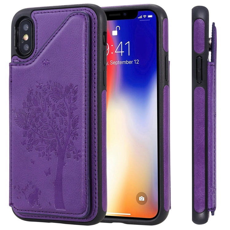 Cat Tree Embossing Pattern Shockproof Protective Case with Card Slots & Photo Frame, For iPhone 6 Plus, For iPhone 6, For iPhone 7 / 8, For iPhone 7 Plus / 8 Plus, For iPhone X, For iPhone XR, For iPhone XS Max, For iPhone XS