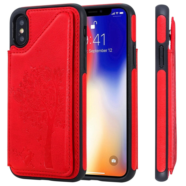 Cat Tree Embossing Pattern Shockproof Protective Case with Card Slots & Photo Frame, For iPhone 6 Plus, For iPhone 6, For iPhone 7 / 8, For iPhone 7 Plus / 8 Plus, For iPhone X, For iPhone XR, For iPhone XS Max, For iPhone XS