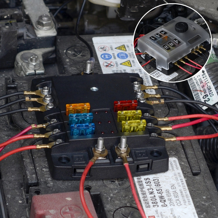 صندوق فيوزات سداسي الاتجاهات بمقبس مؤشر LED مستقل موجب وسالب WUPP ZH-1222A1 عالي التيار، سداسي الاتجاهات