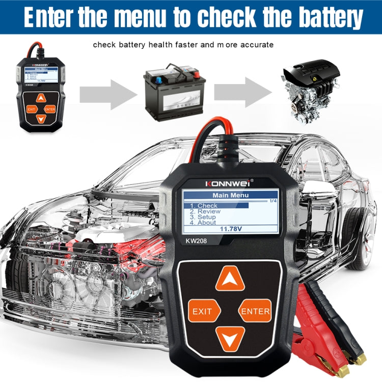KONNWEI KW208 Car TFT Color Screen Battery Tester Support 8 Languages, KW208