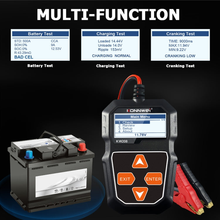 KONNWEI KW208 Car TFT Color Screen Battery Tester Support 8 Languages, KW208