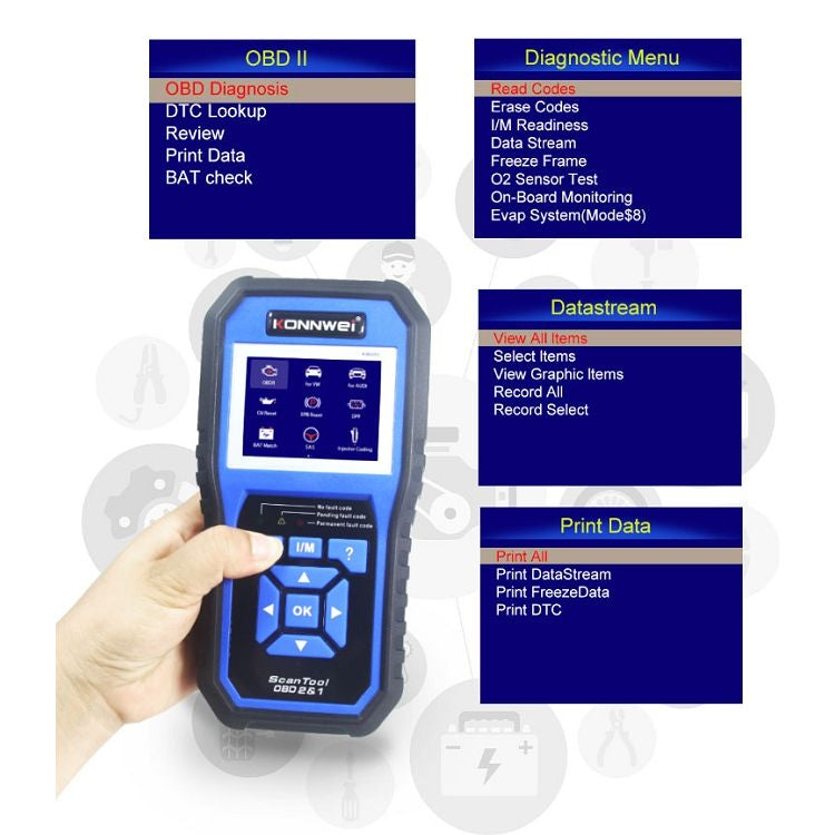 KONNWEI KW450 Car 2.8 inch TFT Color Screen Battery Tester Support 2 Languages / System XP WIN7 WIN8 WIN10, KW450