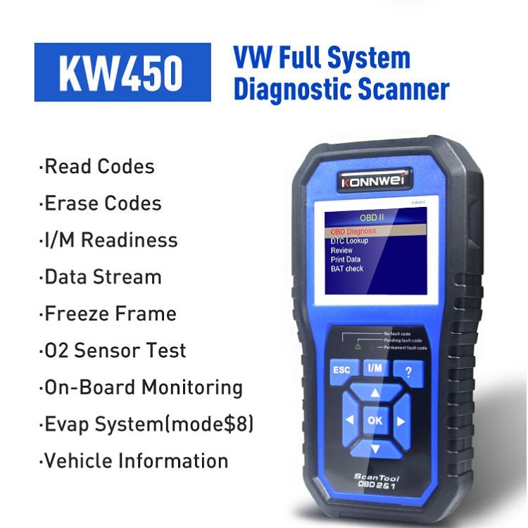 KONNWEI KW450 Car 2.8 inch TFT Color Screen Battery Tester Support 2 Languages / System XP WIN7 WIN8 WIN10, KW450