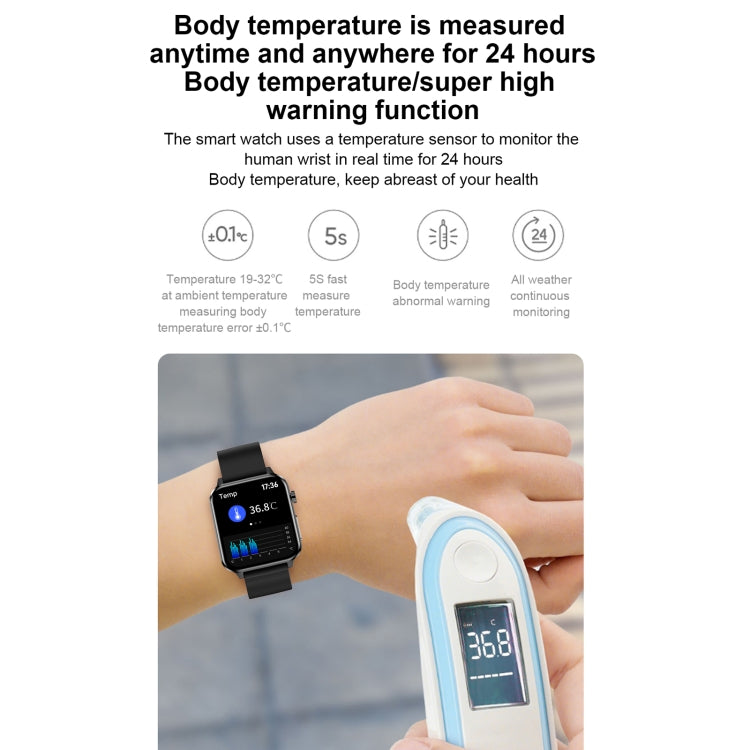 E86 1.7 inch TFT Color Screen IP68 Waterproof Smart Watch, Support Blood Oxygen Monitoring / Body Temperature Monitoring / AI Medical Diagnosis, Style: TPU Strap