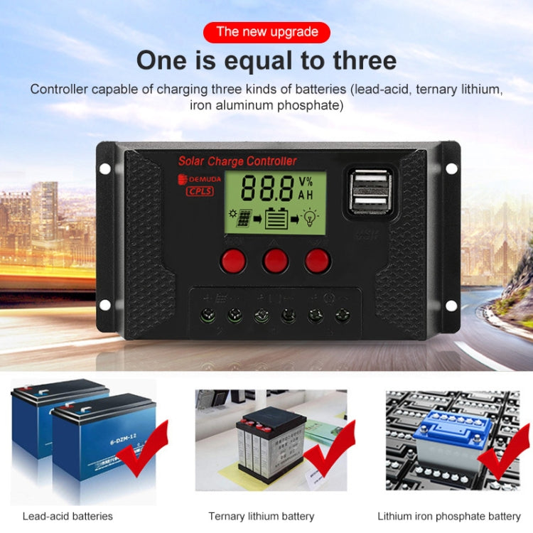 PWM Solar Controller 12V / 24V Lithium Battery Charging Photovoltaic Panel Charging Street Light Controller with Dual USB Output