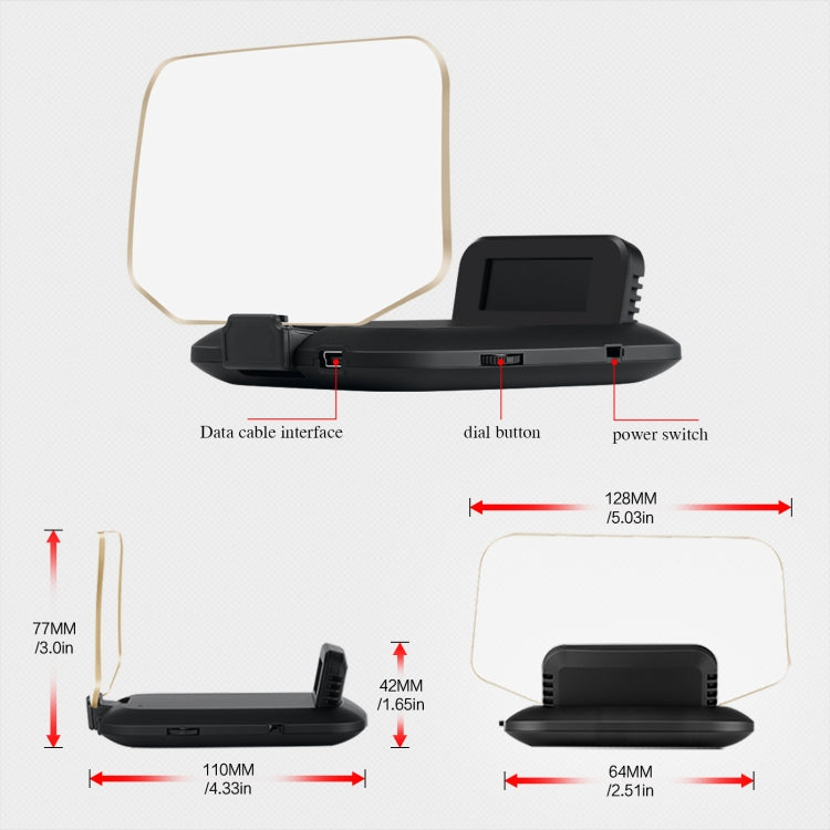 T1 5.1 inch Car HUD Head-up Display Overspeed Alarm / Remaining Battery Percentage Display for Tesla Model 3 / Y, T1 HUD