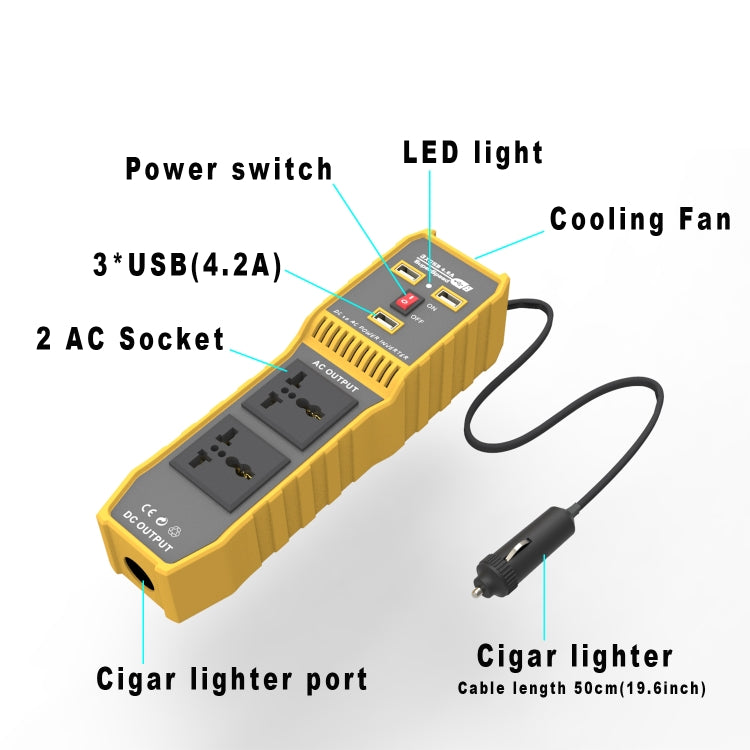 12V to 220V 300W Car Power Inverter with Three USB, 12V to 220V