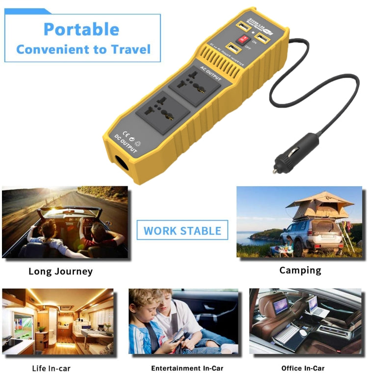 12V to 220V 300W Car Power Inverter with Three USB, 12V to 220V