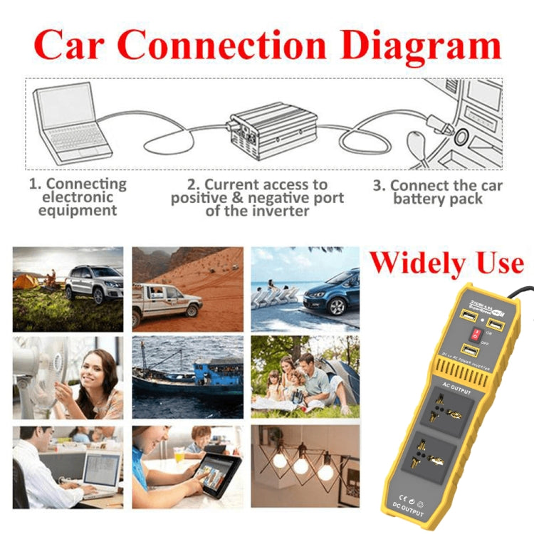 12V to 220V 300W Car Power Inverter with Three USB, 12V to 220V