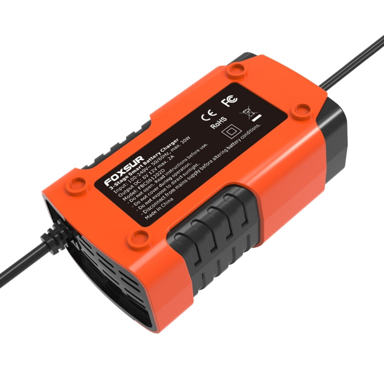 FOXSUR 2A / 6V / 12V Car / Motorcycle 3-stage Full Smart Battery Charger