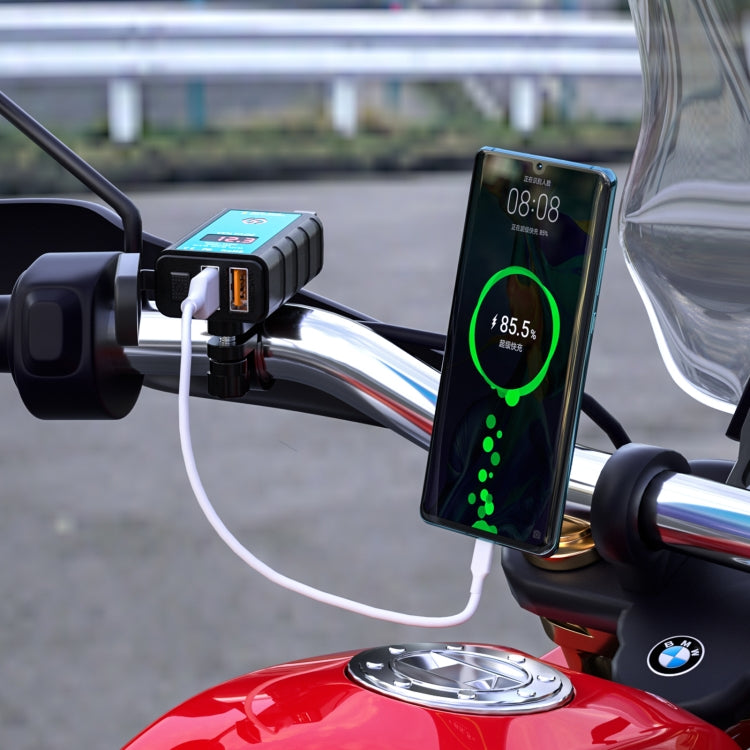 WUPP ZH-1422A3 DC12-24V Motorcycle Square Dual USB Fast Charging Charger with Switch + Voltmeter + Integrated SAE Socket + 1.4m OT Terminal Cable, ZH-1422A3