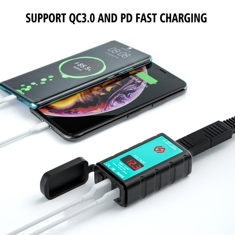 WUPP ZH-1422B1 DC12-24V Motorcycle Square Single USB + PD Fast Charging Charger with Switch + Voltmeter + Integrated SAE Socket, ZH-1422B1