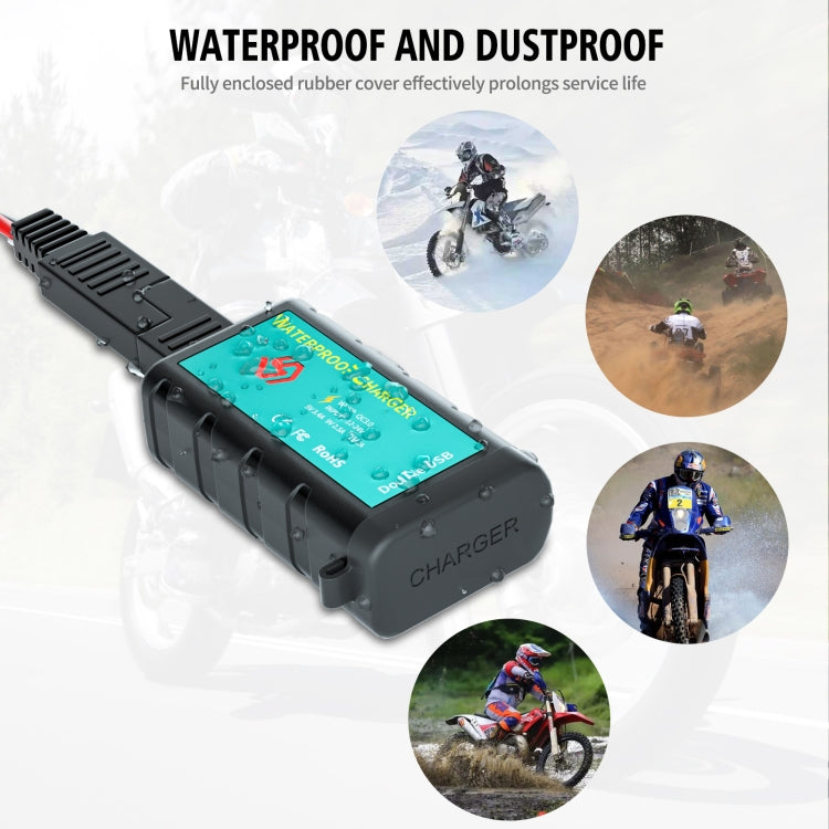 WUPP ZH-1422C3 Motorcycle Square Dual USB Fast Charging Charger with Switch + Integrated SAE Socket + 1.4m OT Terminal Cable, ZH-1422C3