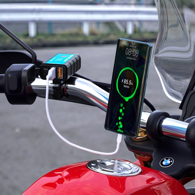 WUPP ZH-1422C3 Motorcycle Square Dual USB Fast Charging Charger with Switch + Integrated SAE Socket + 1.4m OT Terminal Cable, ZH-1422C3