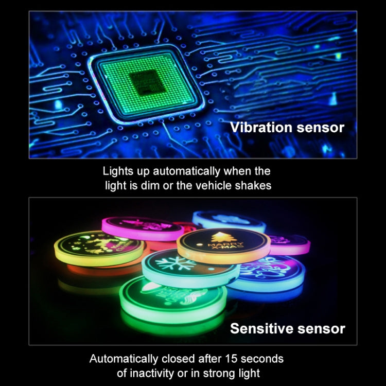 Car AcrylicColorful USB Charger Water Cup Groove LED Atmosphere Light, Bell, Santa Claus, Christmas Deer, Christmas Hat, Christmas Tree, Christmas, Glove, Socks, Snowflake, English Deer, English Christmas, English Tree