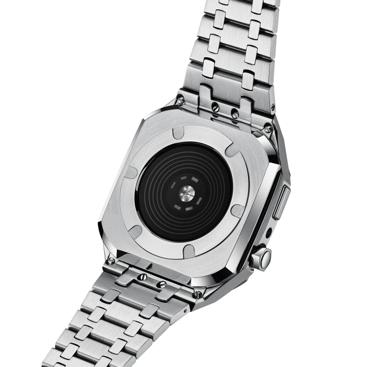 سوار ساعة معدني من خشب البلوط مدمج مع علبة ساعة لسلسلة ساعات Apple Watch Series 7 مقاس 45 مم