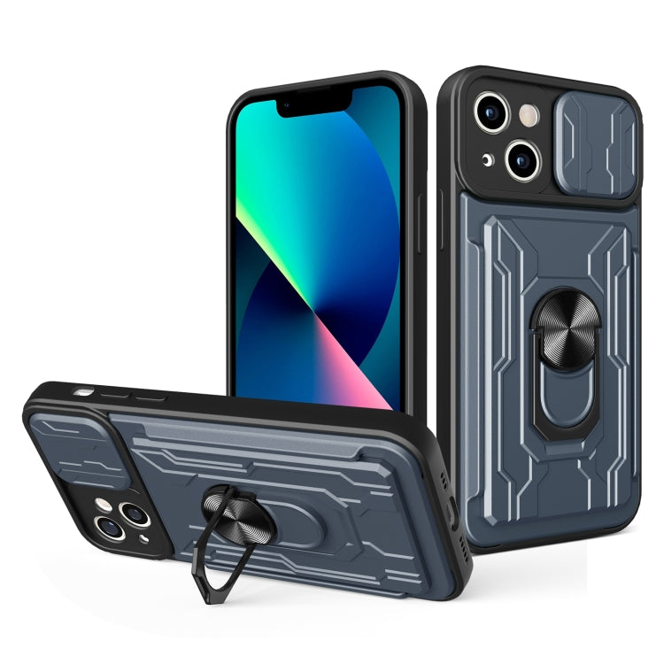 جراب هاتف منزلق من مادة TPU + PC مع فتحة بطاقة، لهاتف iPhone 14، وiPhone 14 Pro، وiPhone 14 Plus، وiPhone 14 Pro Max