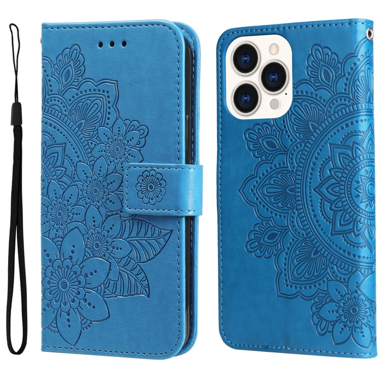 7-petal Flowers Embossing Leather Case, For iPhone 14, For iPhone 14 Plus, For iPhone 14 Pro, For iPhone 14 Pro Max