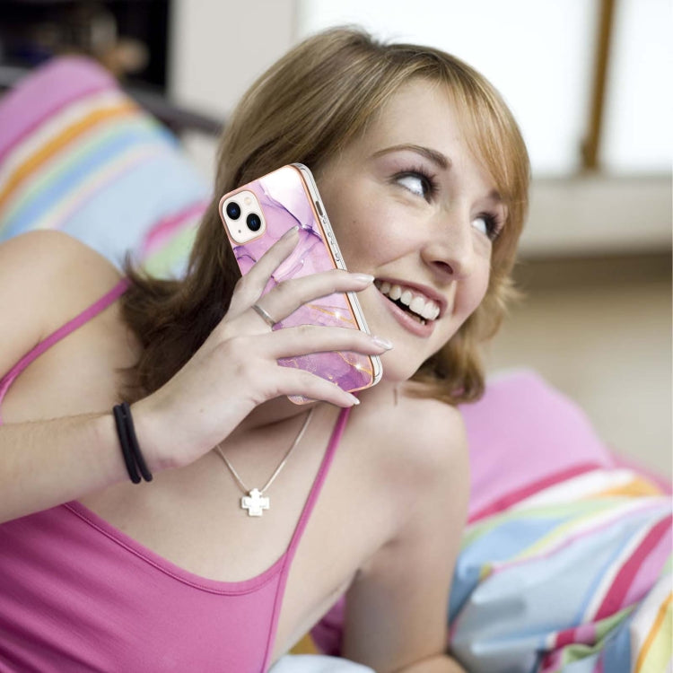 جراب هاتف IMD TPU مقاوم للصدمات بنمط رخامي مطلي بالكهرباء، مزدوج الجوانب، مناسب لأجهزة iPhone 14 وiPhone 14 Pro وiPhone 14 Plus وiPhone 14 Pro Max
