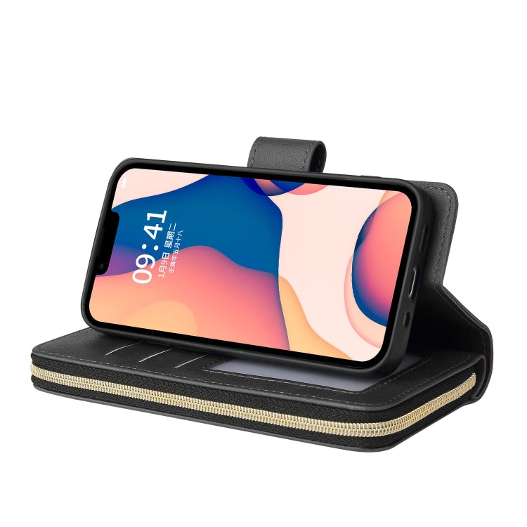 حافظة هاتف جلدية بسحاب مع 9 فتحات للبطاقات، مناسبة لأجهزة iPhone 14 وiPhone 14 Plus وiPhone 14 Pro وiPhone 14 Pro Max