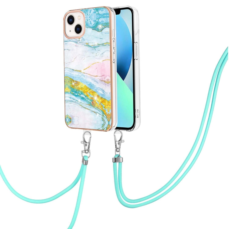 جراب IMD TPU مقاوم للصدمات بنمط رخامي مطلي بالكهرباء مع حبل للرقبة، لهاتف iPhone 14، وiPhone 14 Plus، وiPhone 14 Pro، وiPhone 14 Pro Max