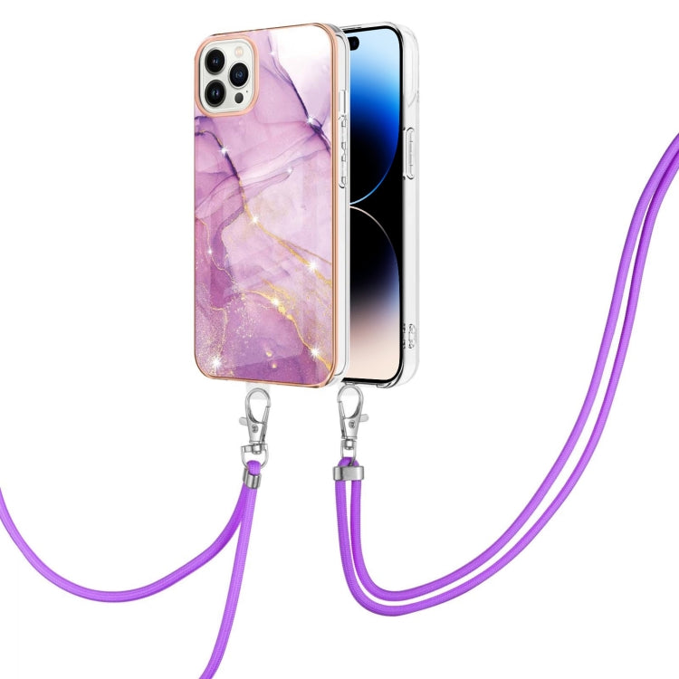 جراب IMD TPU مقاوم للصدمات بنمط رخامي مطلي بالكهرباء مع حبل للرقبة، لهاتف iPhone 14، وiPhone 14 Plus، وiPhone 14 Pro، وiPhone 14 Pro Max