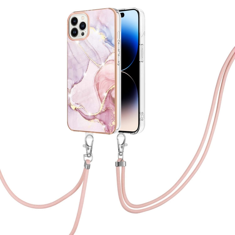 جراب IMD TPU مقاوم للصدمات بنمط رخامي مطلي بالكهرباء مع حبل للرقبة، لهاتف iPhone 14، وiPhone 14 Plus، وiPhone 14 Pro، وiPhone 14 Pro Max