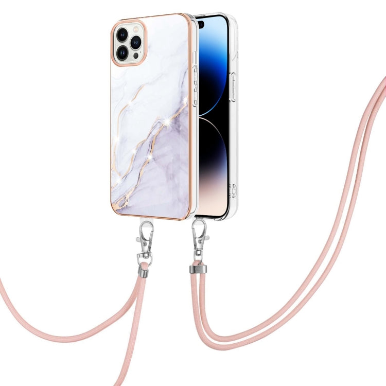 جراب IMD TPU مقاوم للصدمات بنمط رخامي مطلي بالكهرباء مع حبل للرقبة، لهاتف iPhone 14، وiPhone 14 Plus، وiPhone 14 Pro، وiPhone 14 Pro Max