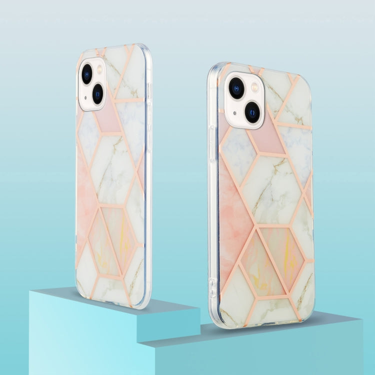 جراب هاتف IMD TPU مقاوم للصدمات مزدوج الجوانب بتصميم زهرة رخامية مطلية بالكهرباء، مناسب لأجهزة iPhone 14 وiPhone 14 Plus وiPhone 14 Pro وiPhone 14 Pro Max