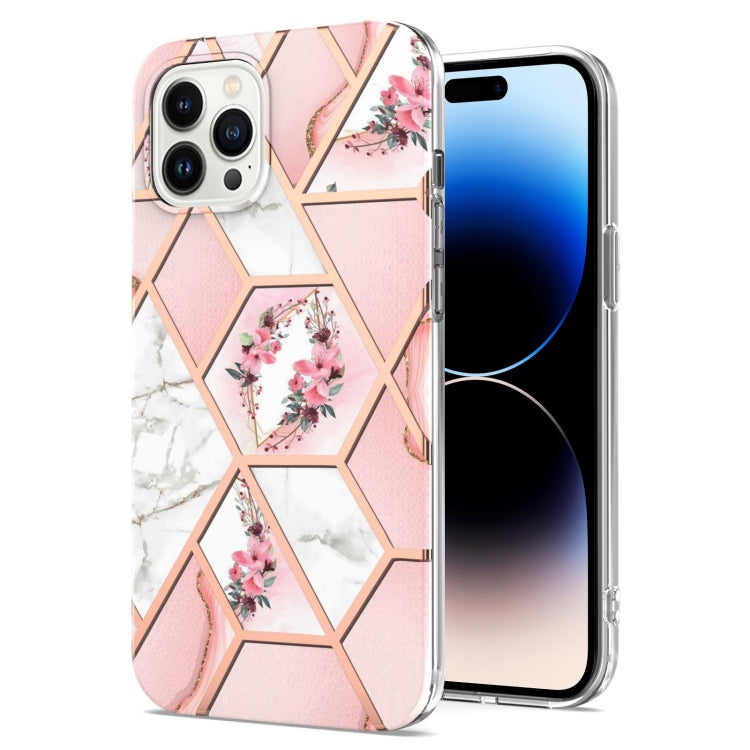 جراب TPU مقاوم للصدمات بنمط زهرة رخامية مطلية بالكهرباء، مناسب لأجهزة iPhone 14 وiPhone 14 Plus وiPhone 14 Pro وiPhone 14 Pro Max