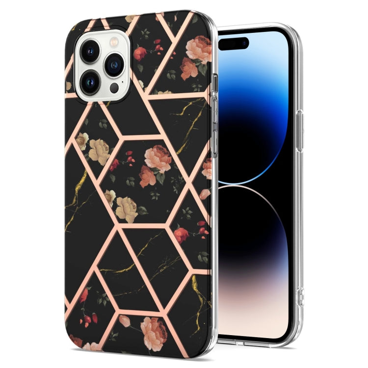 جراب TPU مقاوم للصدمات بنمط زهرة رخامية مطلية بالكهرباء، مناسب لأجهزة iPhone 14 وiPhone 14 Plus وiPhone 14 Pro وiPhone 14 Pro Max