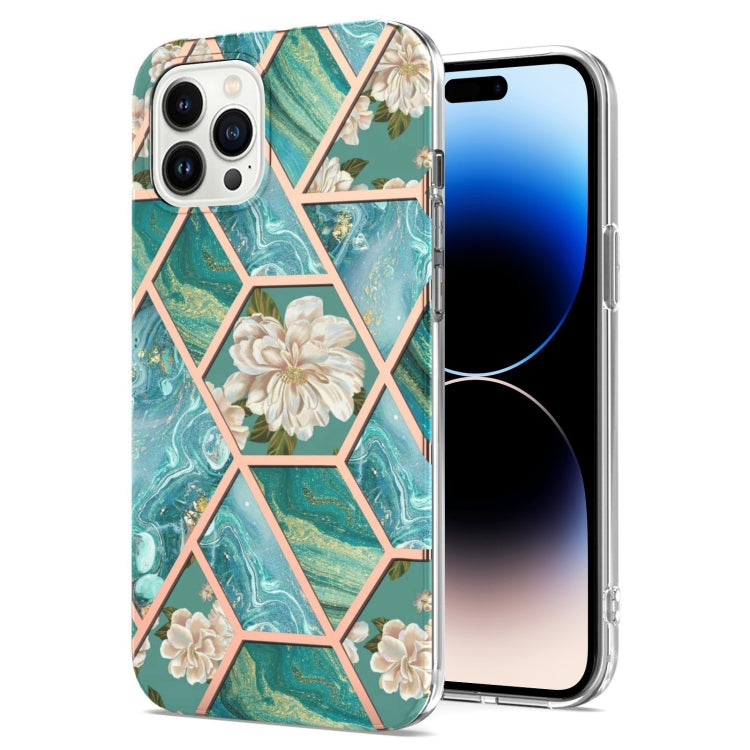 جراب TPU مقاوم للصدمات بنمط زهرة رخامية مطلية بالكهرباء، مناسب لأجهزة iPhone 14 وiPhone 14 Plus وiPhone 14 Pro وiPhone 14 Pro Max