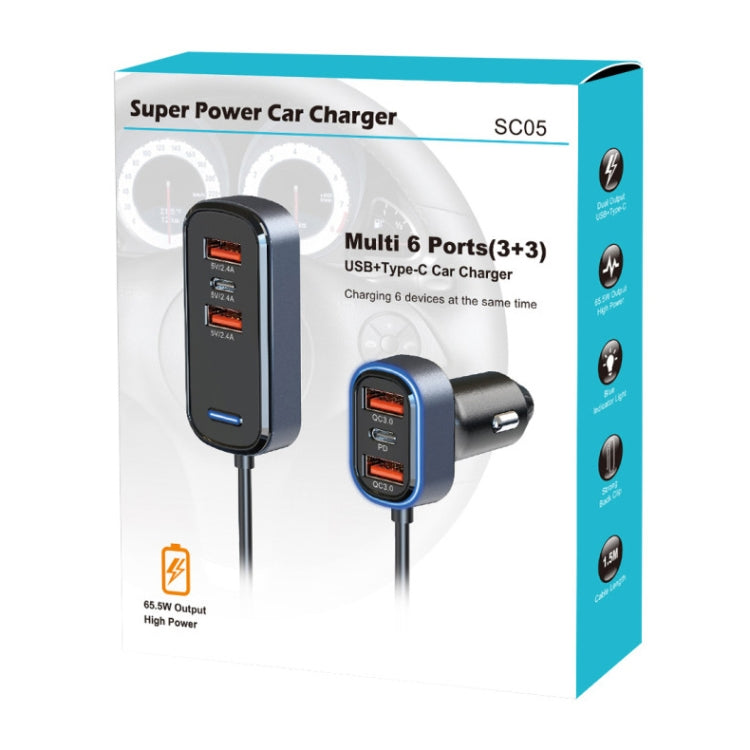 شاحن سيارة SC05 65.5 واط 6 في 1 PD / QC3.0 سريع الشحن، SC05