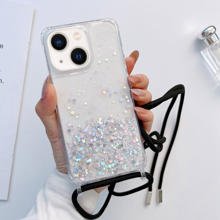 Lanyard Glitter Epoxy Clear Phone Case, For iPhone 14, For iPhone 14 Plus, For iPhone 14 Pro, For iPhone 14 Pro Max, For iPhone 13 mini, For iPhone 13
