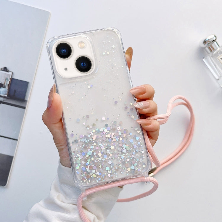 Lanyard Glitter Epoxy Clear Phone Case, For iPhone 14, For iPhone 14 Plus, For iPhone 14 Pro, For iPhone 14 Pro Max, For iPhone 13 mini, For iPhone 13