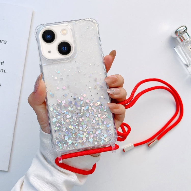 Lanyard Glitter Epoxy Clear Phone Case, For iPhone 14, For iPhone 14 Plus, For iPhone 14 Pro, For iPhone 14 Pro Max, For iPhone 13 mini, For iPhone 13