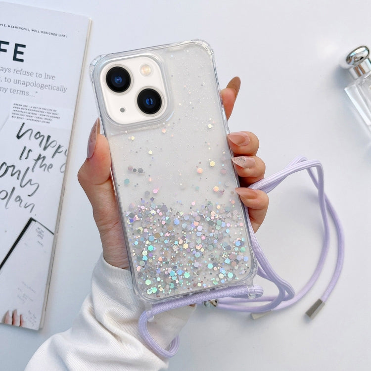 Lanyard Glitter Epoxy Clear Phone Case, For iPhone 14, For iPhone 14 Plus, For iPhone 14 Pro, For iPhone 14 Pro Max, For iPhone 13 mini, For iPhone 13