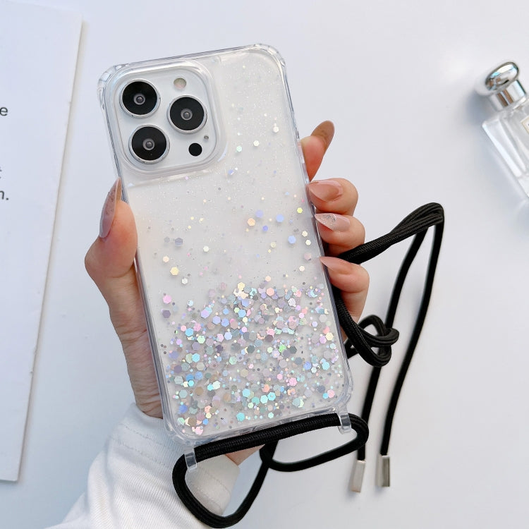 Lanyard Glitter Epoxy Clear Phone Case, For iPhone 14, For iPhone 14 Plus, For iPhone 14 Pro, For iPhone 14 Pro Max, For iPhone 13 mini, For iPhone 13
