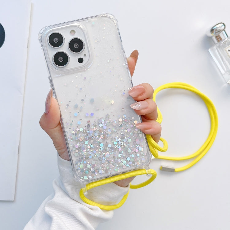 Lanyard Glitter Epoxy Clear Phone Case, For iPhone 14, For iPhone 14 Plus, For iPhone 14 Pro, For iPhone 14 Pro Max, For iPhone 13 mini, For iPhone 13