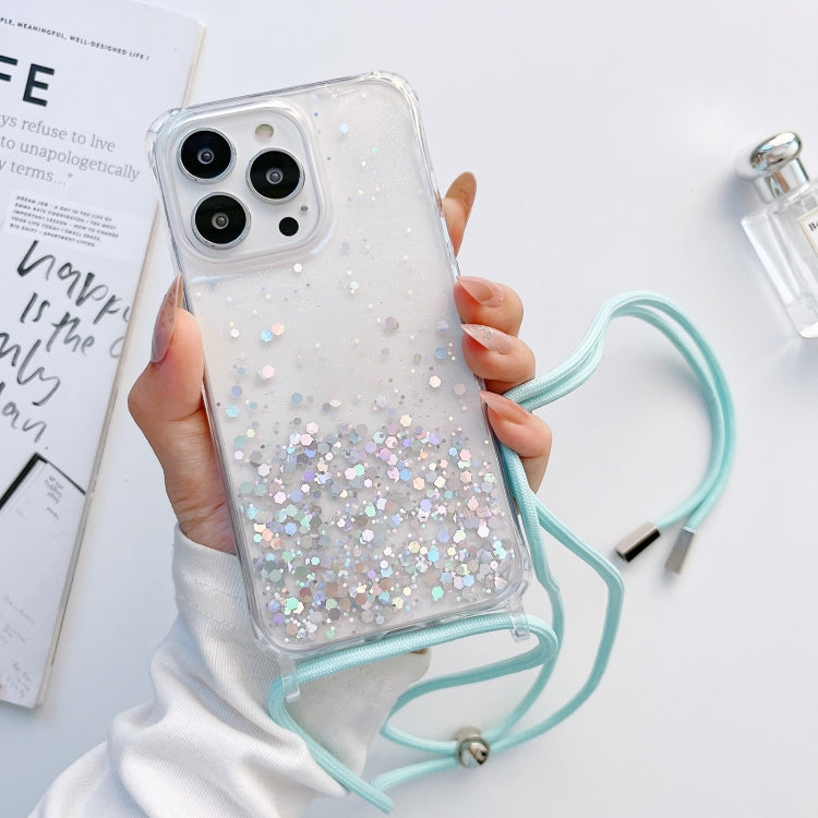 Lanyard Glitter Epoxy Clear Phone Case, For iPhone 14, For iPhone 14 Plus, For iPhone 14 Pro, For iPhone 14 Pro Max, For iPhone 13 mini, For iPhone 13