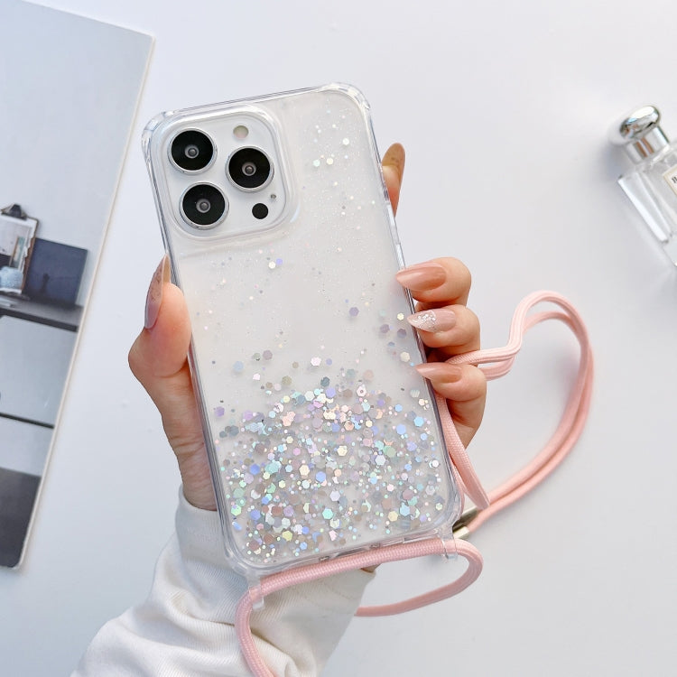 Lanyard Glitter Epoxy Clear Phone Case, For iPhone 14, For iPhone 14 Plus, For iPhone 14 Pro, For iPhone 14 Pro Max, For iPhone 13 mini, For iPhone 13